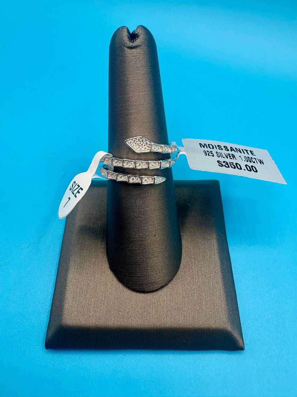 NWT - Size 7 Snake Ring - 1CTW VVS1 D Moissanite & Silver